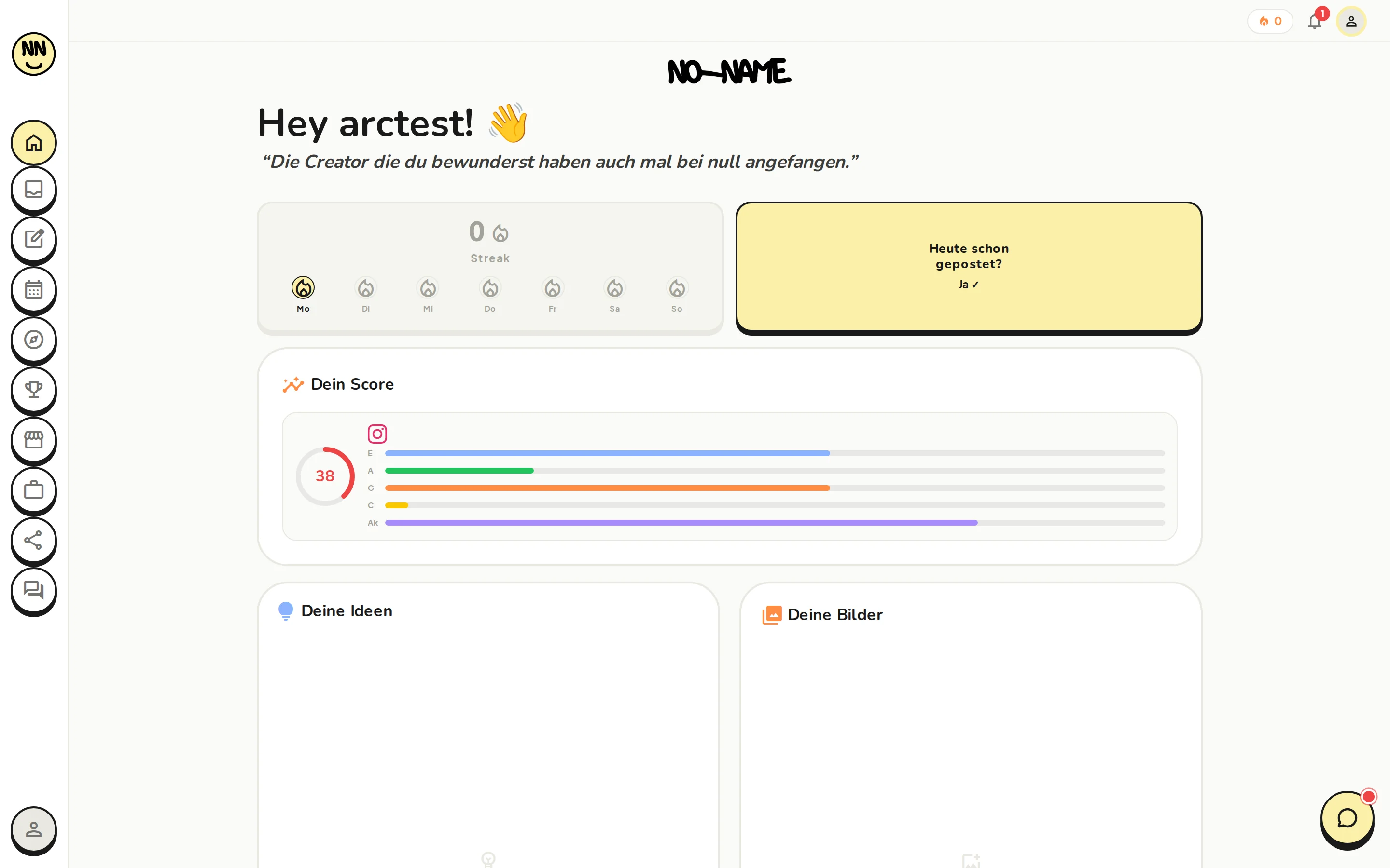 no-name Dashboard — Desktop Ansicht