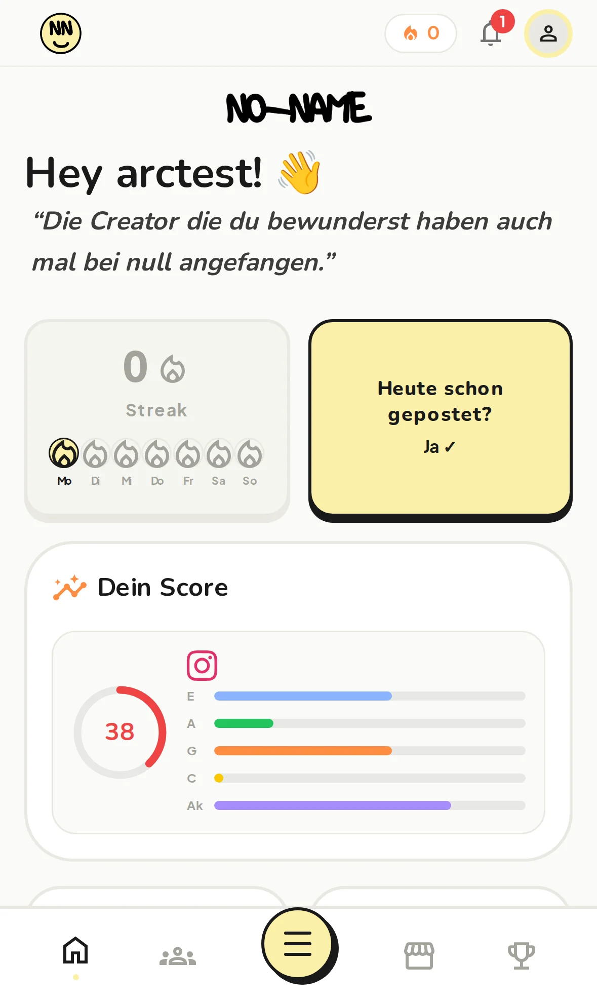 no-name Dashboard — Mobile Ansicht